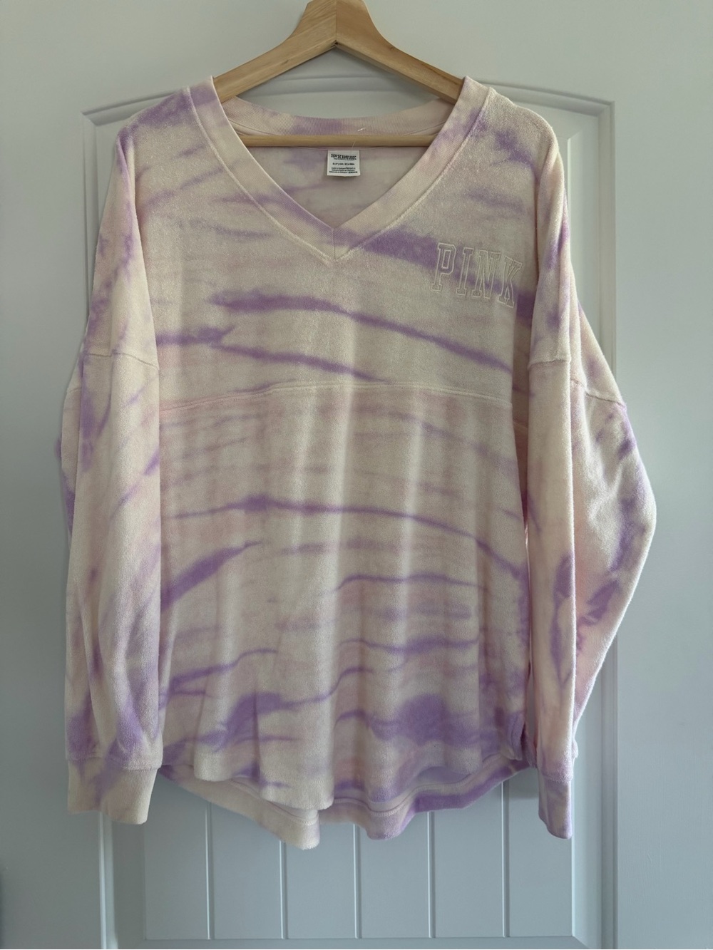 NWOT PINK Victoria's Secret Lavender Tie-Dye V-Neck Terry Pullover Sweatshirt S